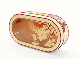 Custom oval tin box with window lid from professional tin box manufacturer.