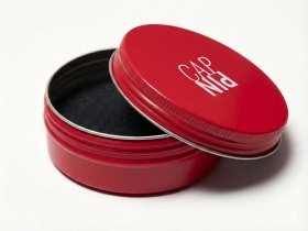 Round screw top tin box for small parts by a custom tin box manufacturer.