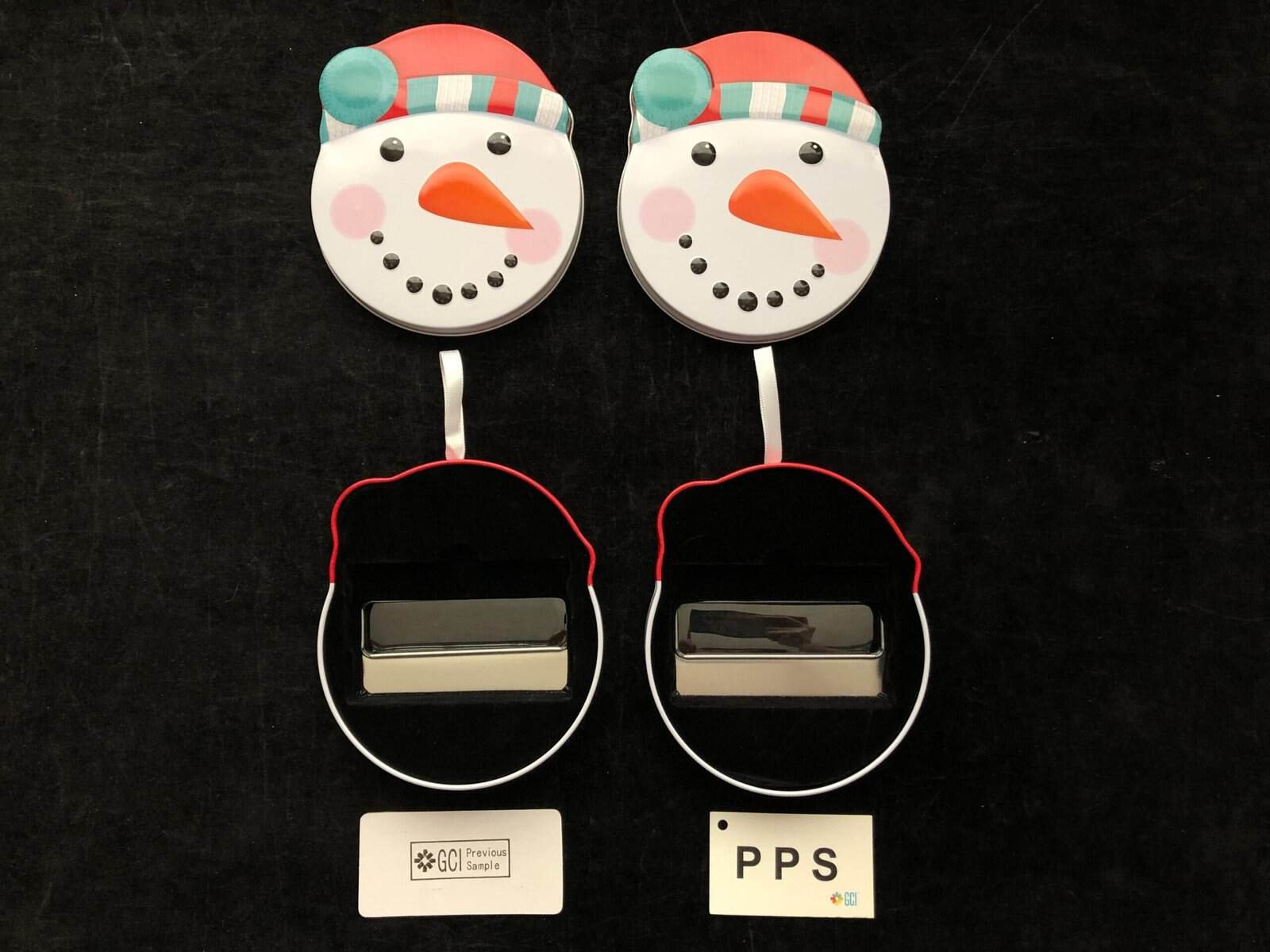 Snowman gift tin inside structure check for PPS approval